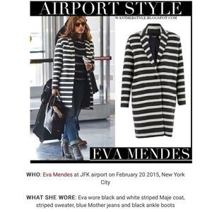 Maje striped Oversize black White Wool Coat sz 36 Small